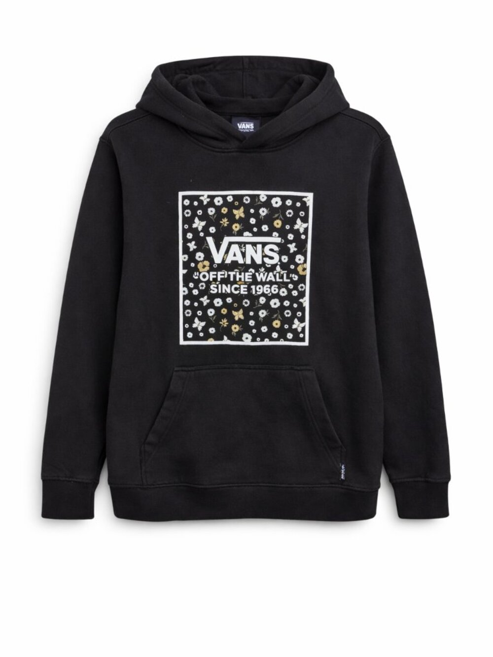 Vans Women's Black Hoodie with Floral Graphic Print, Size Large